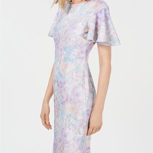 NWT Calvin Klein Floral Flutter-Sleeve Dress